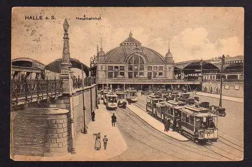 87963 AK Halle Saale Hauptbahnhof Straßenbahn Cröllwitz 1923