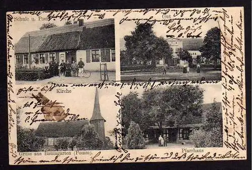 79293 Ansichtskarte Baumgarten Pommern Schule Post Gasthof Kirche Gut 1908