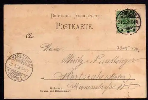 79125 Ansichtskarte Koblenz Pfaffendorf 1898 Litho Hotel Rheinhof Pension Gartenwirtschaft