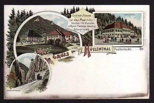 79477 Ansichtskarte Höllental Schwarzwald Posthalde Gasthof Pension Litho um 1900