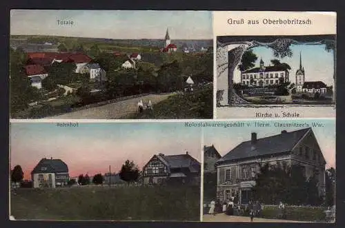 79348 Ansichtskarte Oberbobritzsch 1926 Bahnhof Kolonialwaren Kirche Schule