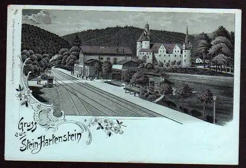 79067 Ansichtskarte Stein Hartenstein Bahnhof Schloss 1900 Mondscheinkarte