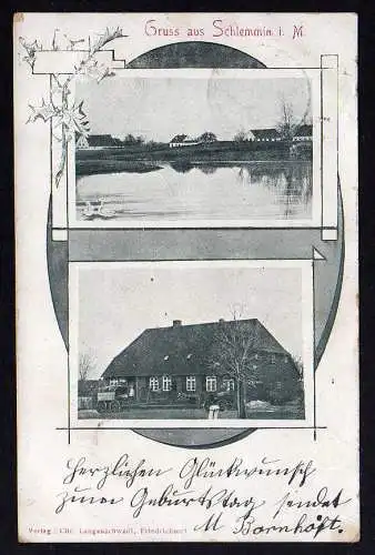 72972 Ansichtskarte Schlemmin M. Dorfteich Bauernhaus 1906