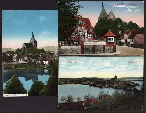 70449 3 Ansichtskarte Mölln Lauenburg Pastorat Kirche 1911 1913