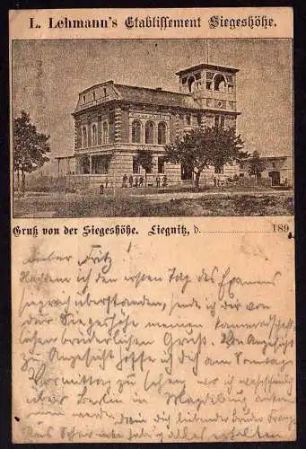 63101 Ansichtskarte Privatganzsache Liegnitz 1892 Siegeshöhe