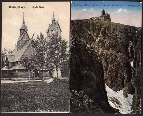 43401 4 AK Riesengebirge Kirche Wang 1924 1908 Schneegrube mit Baude 1919 Schnee