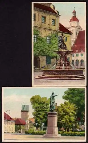 39137 2 Ansichtskarte Dessau um 1945 Franz Denkmal Im Schlosshof