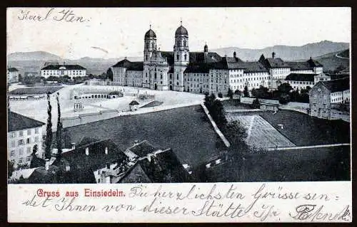 38232 Ansichtskarte Einsiedeln mit Kloster 1906 Schwyz Schweiz