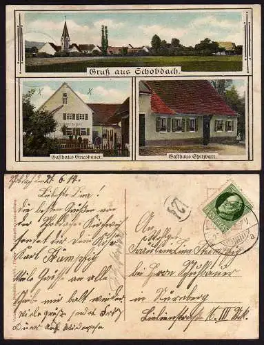 37934 Ansichtskarte Schobdach Gasthaus Griesbauer Spitzbart 1917 Wassertrüdingen