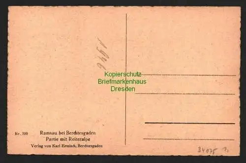 34075 Ansichtskarte Ramsau bei Berchtesgaden Reiteralpe Kirche, ungelaufen um 1925