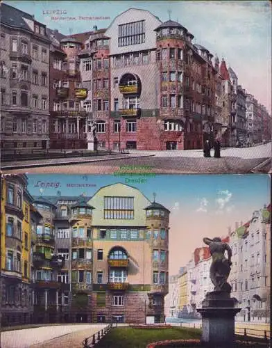 171285 2 Ansichtskarte Leipzig 1908 Märchenhaus Thomasiusstrasse 1912