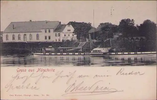 170910 Ansichtskarte Nünchritz 1902 Gasthof Dampfer Bohemia