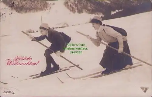 161090 Ansichtskarte Fotokarte Russsland Fröhliche Weihnachten Schi Ski Winter 1910