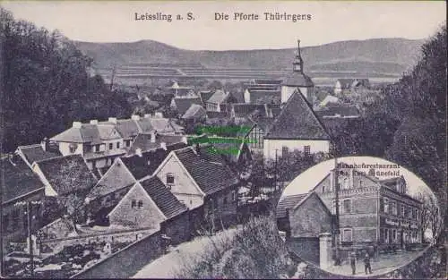 157501 Ansichtskarte Leißling Leissling Weißenfels 1927 Bahnhof Restaurant Grünefeld