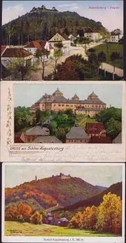 153025 3 Ansichtskarte Augustusburg Erzgebirge 1923 Litho 1905 Künstlerkarte O. Prätorius