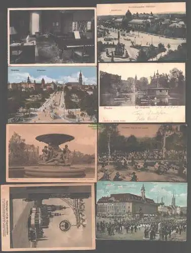 152275 8 AK Dresden Ausstellungspalast Stübelbrunnen 1909 Zwingerteich 1900 Luna