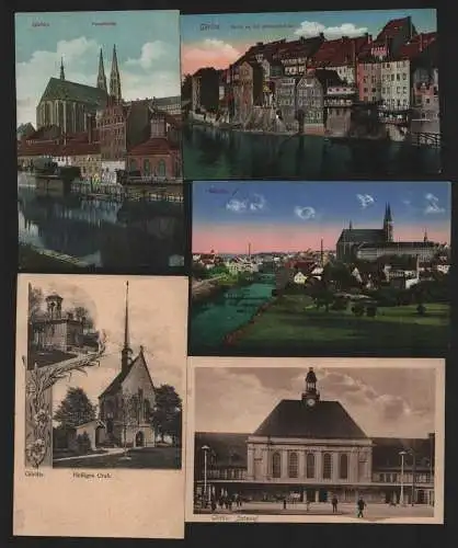 151024 5 Ansichtskarte Görlitz Peterskirche Heiliges Grab Partie a d Altstadtbrücke Bahnhof