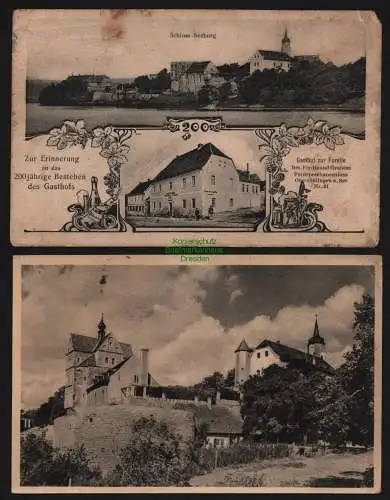 148710 2 Ansichtskarte Schloss Seeburg Mansfelder Land Erinnerung 200 Jahre Gasthof Schule