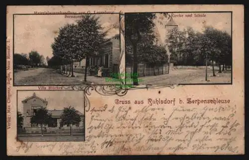 148213 Ansichtskarte Ruhlsdorf bei Zerpenschleuse 1903 Niederbarnim Materialwarenhandlung