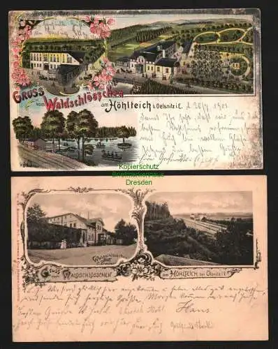 146228 2 Ansichtskarte Höhlteich  V. Waldschlösschen 1901 Litho