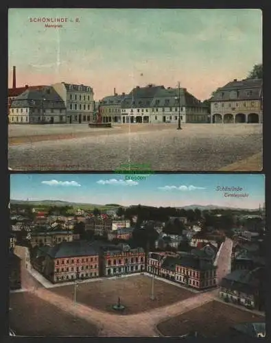 144192 2 Ansichtskarte Krasna Lipa Schönlinde Marktplatz Totale um 1910