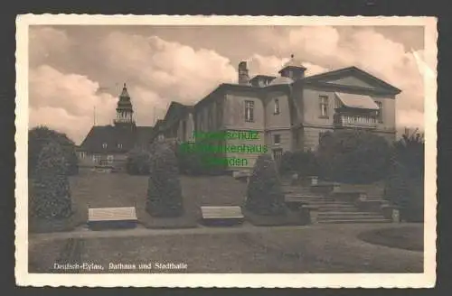 142221 Ansichtskarte Ilawa Deutsch Eylau Westpreußen um 1930 Fotokarte Rathaus Stadthalle