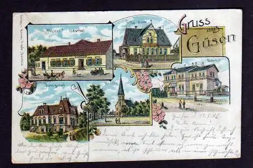 108053 AK Güsen 1906 Litho Gasthof Müller Schloss Pennigsdorf Bahnhof Kirche Vil