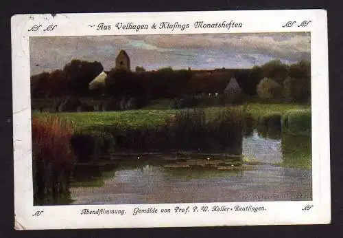 106833 AK Künstlerkarte Abendstimmung Gemälde von Keller Reutlingen Aus velhagen