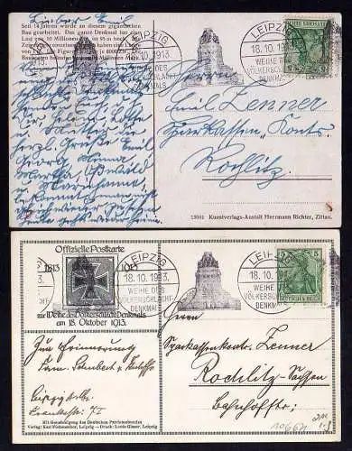 106671 2 AK Leipzig 1913 Weihe des Völkerschlachtdenkmal Sonderstempel