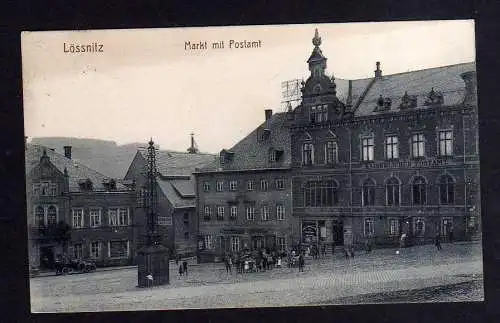 106906 AK Lössnitz Lößnitz Erzgebirge Markt mit Postamt um 1910 Buchdruckerei