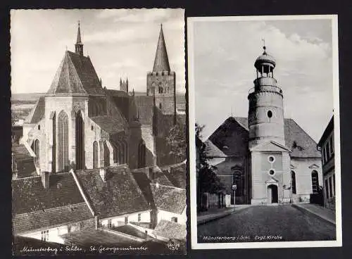 107398 2 AK Münsterberg Schlesien Evgl. Kirche um 1930 St. Georgsmünster