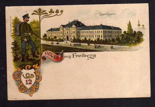 107187 AK Freiberg 1924 Litho Jäger Kaserne 12