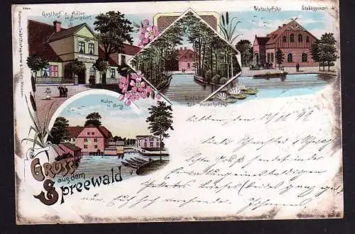 106371 AK Spreewald 1899 Litho Wotschofska Gasthof z. Adler in Burgdorf Mühle