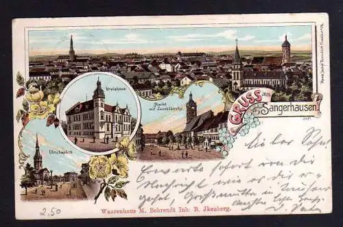 105995 AK Sangerhausen 1899 Litho Ulrichsplatz Kreishaus Markt Jacobikirche Waar