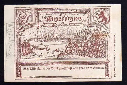 103796 AK Augsburg 1913 533. Ritterfahrt der Pankgrafschaft von 1381 nach Bayern