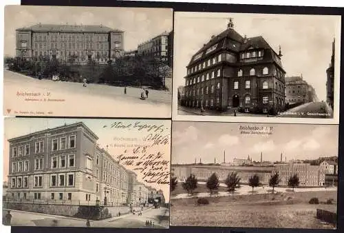 104153 4 AK Reichenbach V. Albertplatz II. Bezirksschule Webschule 1904 Textilfa