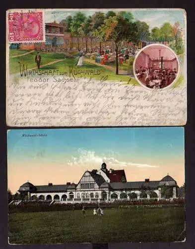 104201 2 AK Litho Chemnitz Wirtschaft zum Küchwald 1906 Küchwaldschänke 1918