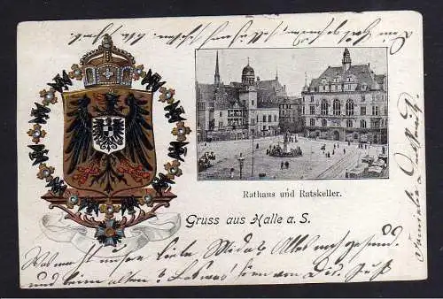 103880 AK Halle Saale Rathaus Ratskeller Gaststätte Großes Wappen 1901