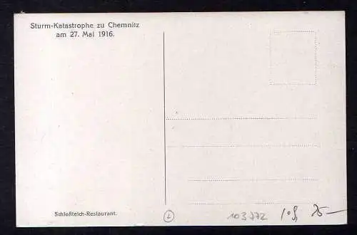 103772 AK Chemnitz 1916 Sturm Katastrphe 1916 Unglück Unwetter Restaurant