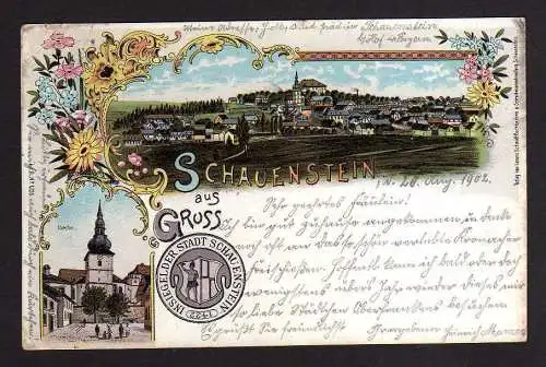 102861 AK Schauenstein 1902 Litho Kirche Ortsansicht Siegel Wappen