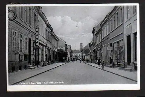 102727 AK Schwerin (Warthe) Hitlerstraße 1938 Hansa Haus Kaisers Kaffee Geschäft