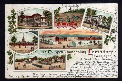 101765 Ansichtskarte Lambinowice Lamsdorf Übungsplatz 1902 Litho Hotel goldner Stern Fussla