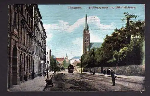 102355 Ansichtskarte Chemnitz Stollbergerstrasse Nikolaikirche 1909