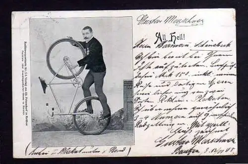 102146 Ansichtskarte Fahrrad All Heil 1898 Radfahrerpostkarte Nr. 54