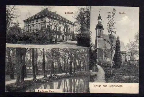 102202 AK Steinsdorf Kr. Goldberg Haynau 1913 Schloss Kirche Park