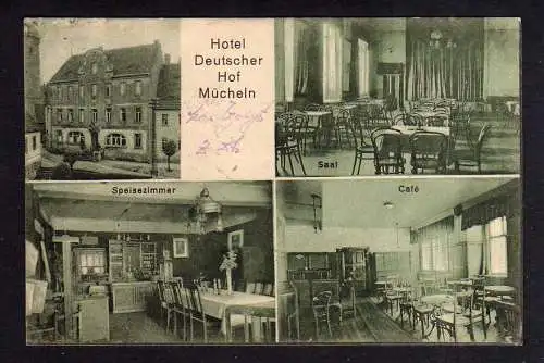 102072 Ansichtskarte Mücheln Saalekreis Hotel Deutscher Hof Saal Cafe Speisezimmer 1924