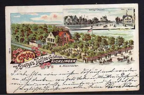 101877 Ansichtskarte Ricklingen b. Hannover Kaffee Garten Dietze 1904 litho Villa Stute Göt