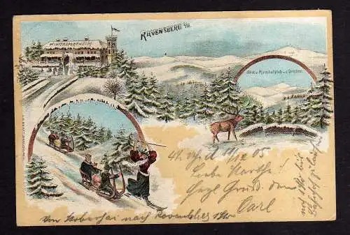 102161 Ansichtskarte Winterlitho Ravensberg im Harz 1905 Bad Sachsa Wintersportheim Posthül