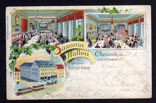 102428 Ansichtskarte Litho Chemnitz Saxonia Hallen Innere Klosterstr. 3 Hotel de Saxe 1904