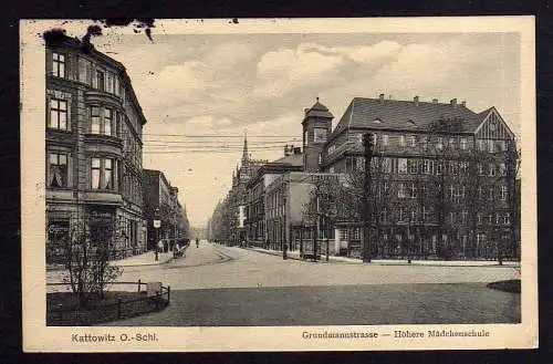 101829 Ansichtskarte Kattowitz Katowice Grundmannstrasse Höhere Mädchenschule 1913